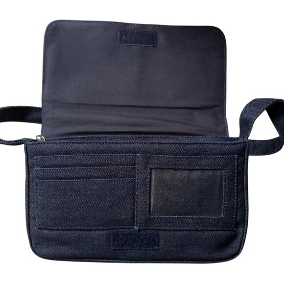 Vintage 90s Y2K Denim Studded Shoulder Bag With Card Holder & Zip Compartments - Picture 3 of 7